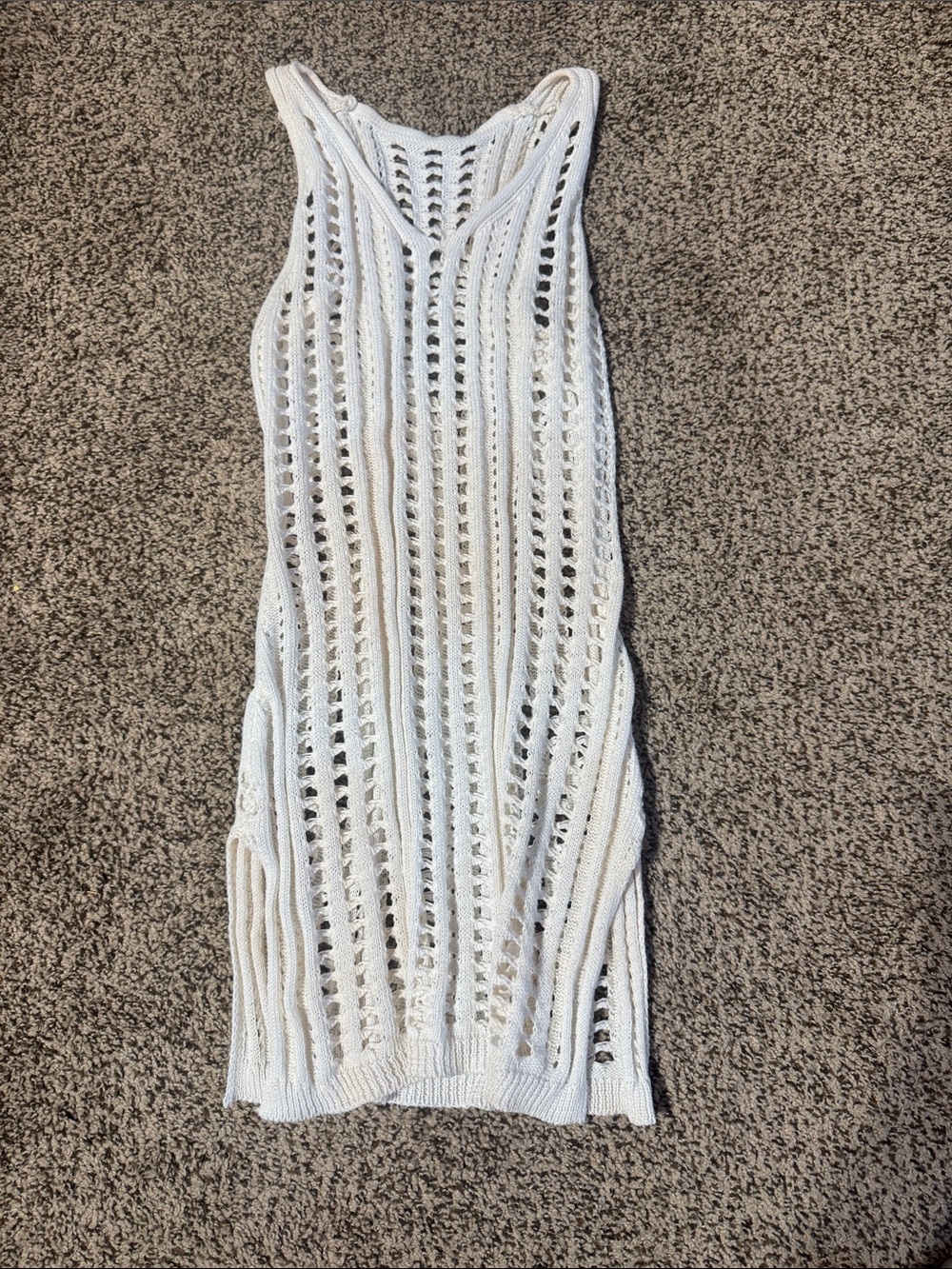 SHEIN White Crochet Open-Knit Tank Cover-Up Dress